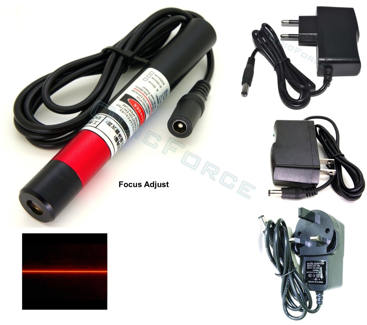 200mW Fine Focusing Red (660nm)  Line Laser Module (5V) With 2-pin 110-240V Power Supply (16mm)