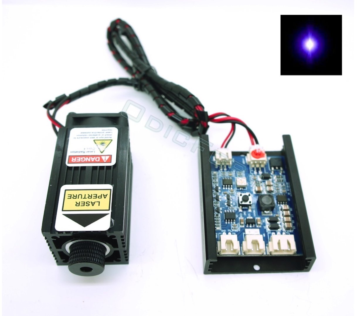 500mW 405nm (Bluray) Focusing Laser Module  12V with Separate TTL (PWM) Driver