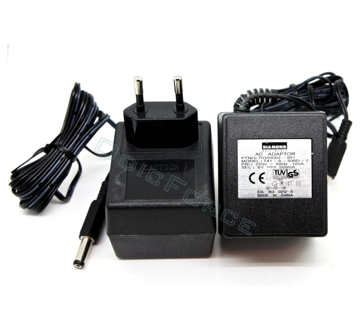 Euro Plug 6V DC, 500mA  Adaptor (Power Supply) Input,  5.5mm x 2.1mm Connector
