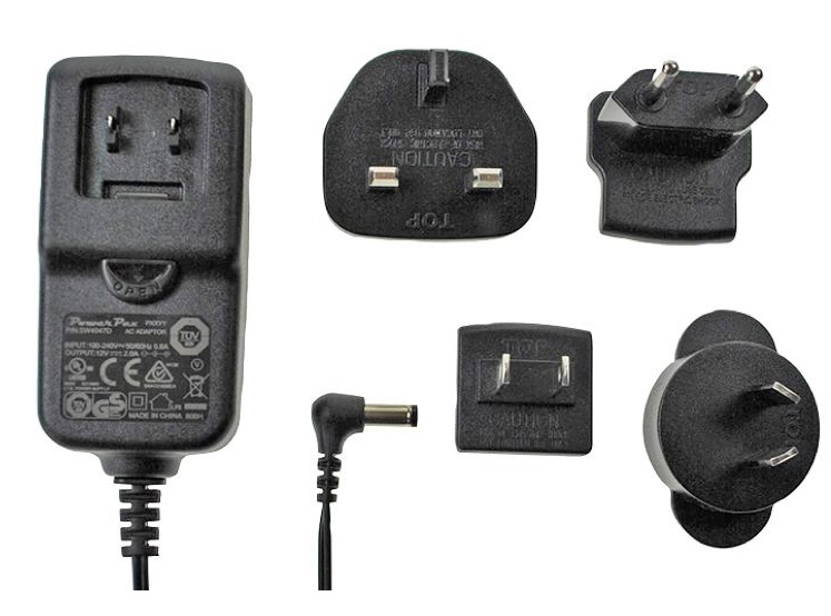 International Power Supply, 12V 2A with Worldwide Plug Adaptors,  5.5mm x 2.1mm Connector