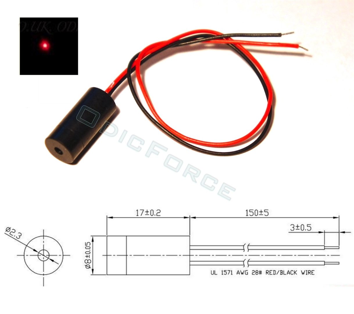 1mW Red (650nm) Dot Laser Module (8mm) Class 2