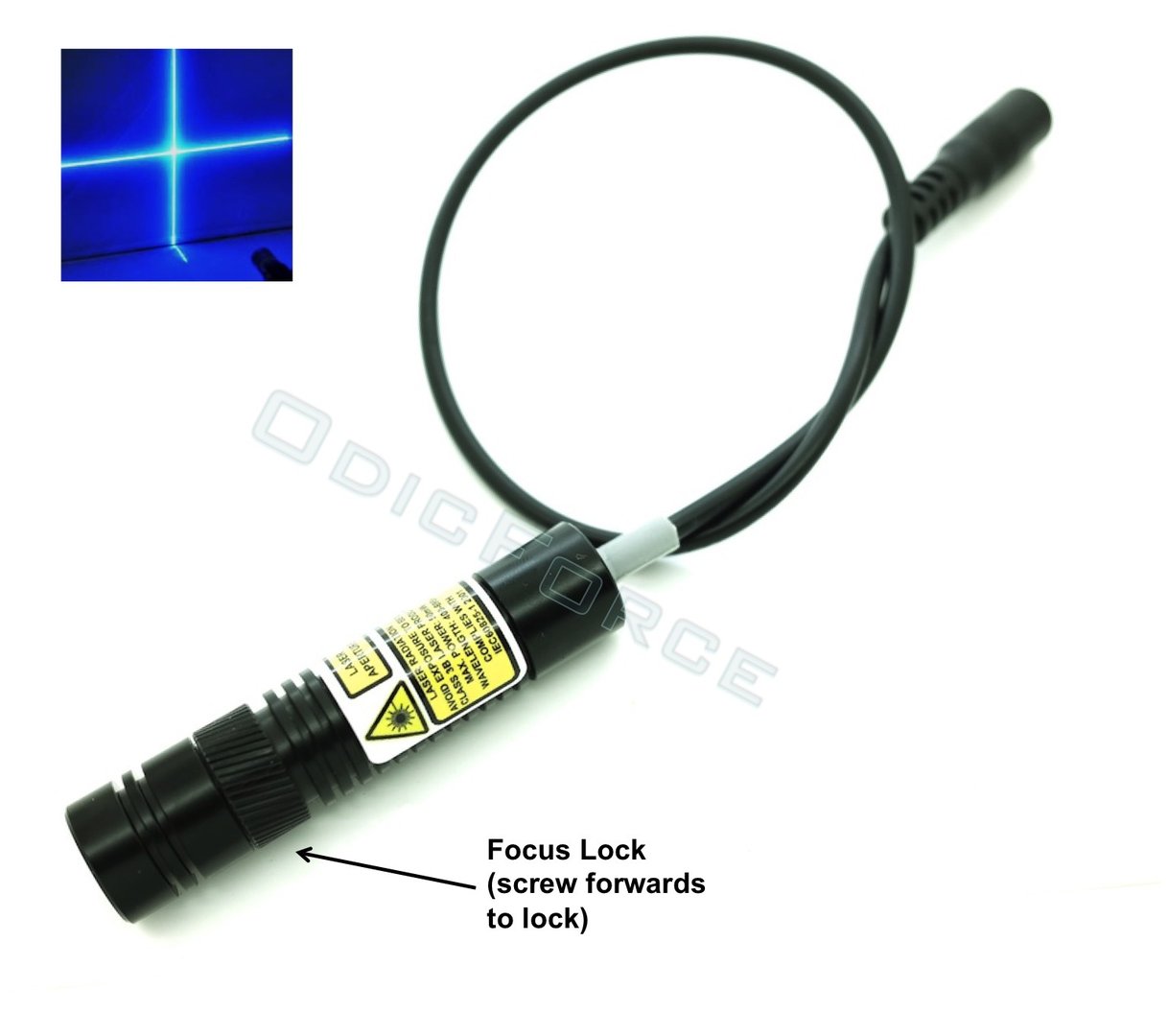 80mW Blue (450nm) Adjustable Locking Focus Direct Diode Module Cross-Line Pattern (16mm, 3-5V)