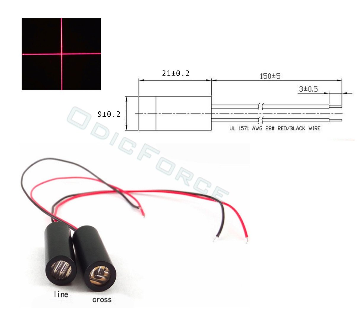 10mW 650nm Red Laser Cross Module 9mm Industrial Quality