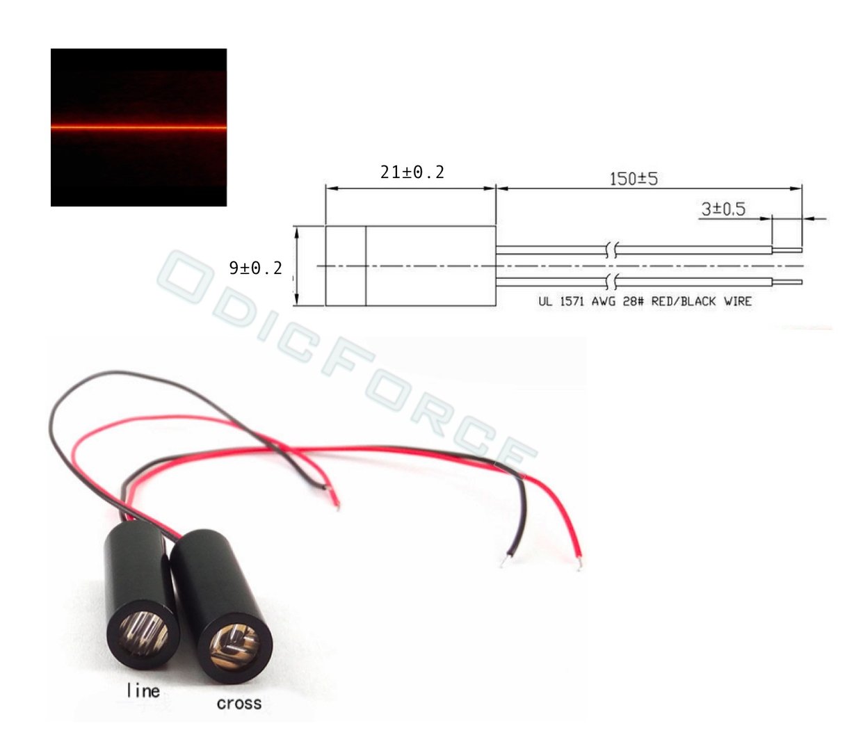 5mW 635nm Red Laser Line Module 9mm Industrial Quality Class 3R