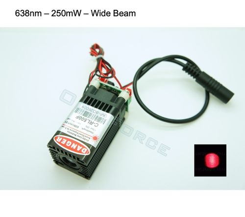 250mW Wide Beam (15mm) 638nm Red Laser Module with TTL Modulation  (12V) (CRL500F) V2