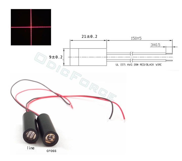 5mW 650nm Red Laser Cross Line Module  9mm Industrial Quality -  Various fan angles