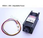 5W 450nm Blue Focusing Laser Module (12V) with Integrated TTL (PWM) Driver V4